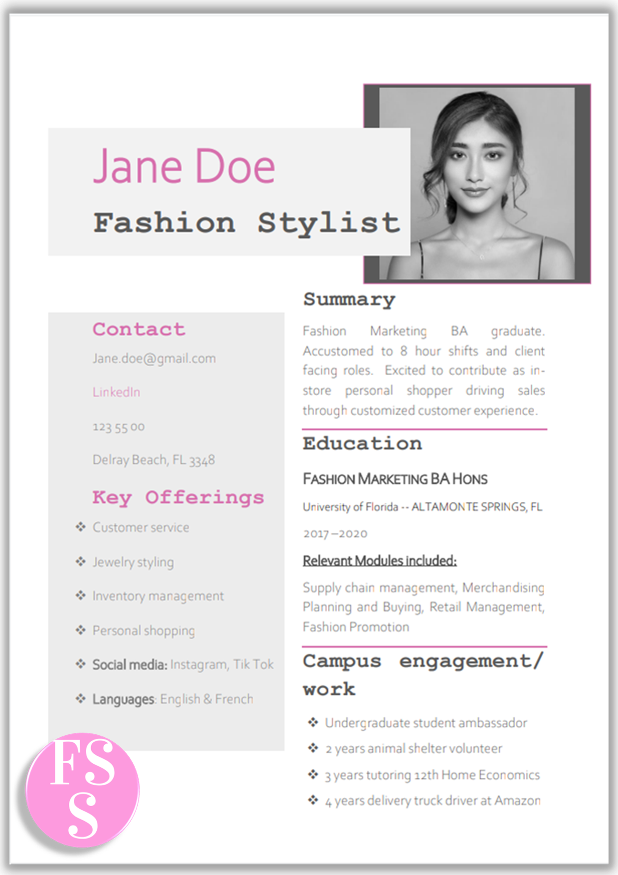 personal statement for a fashion job